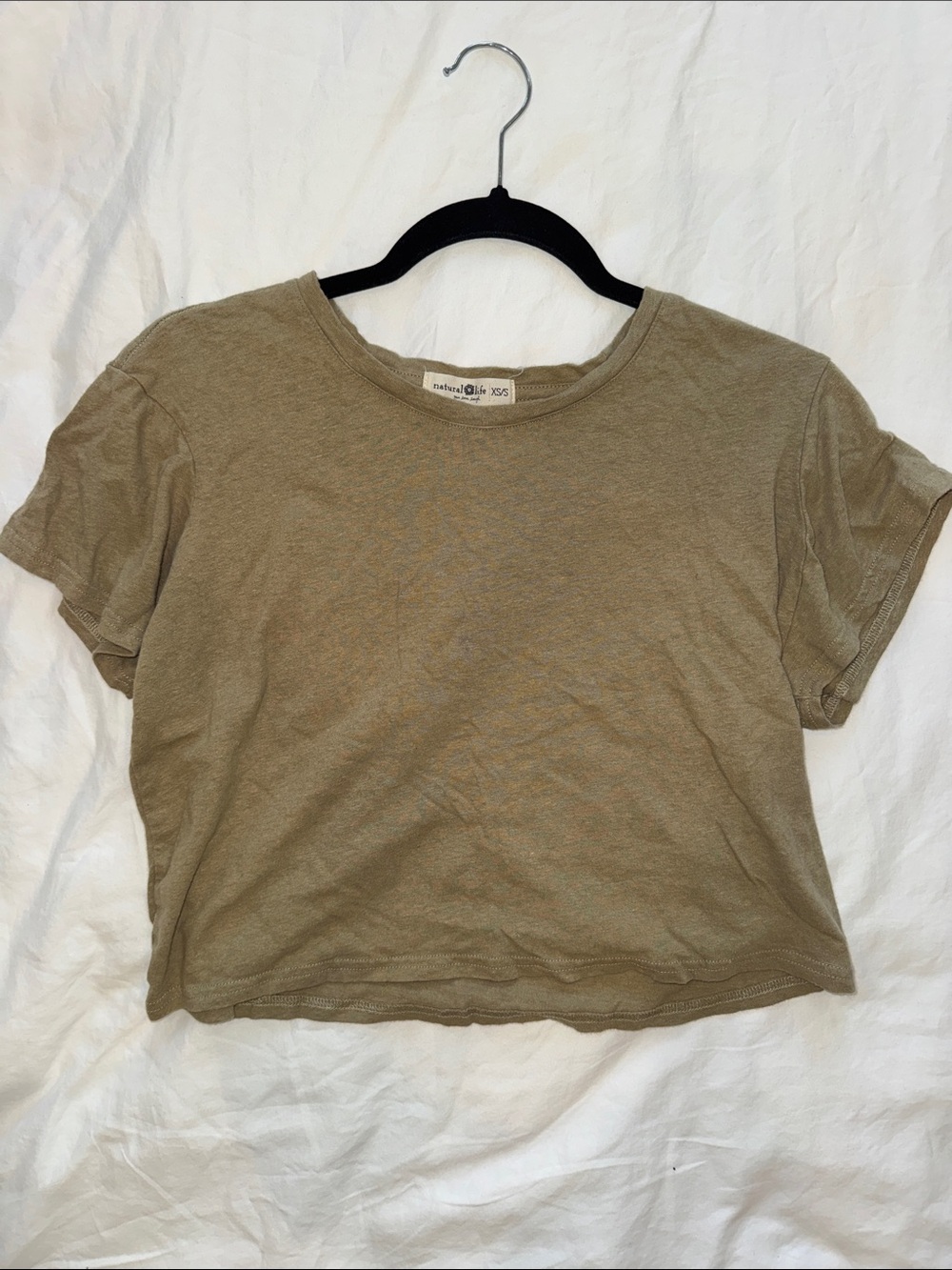 Natural Life Olive Cropped Crewneck Tee